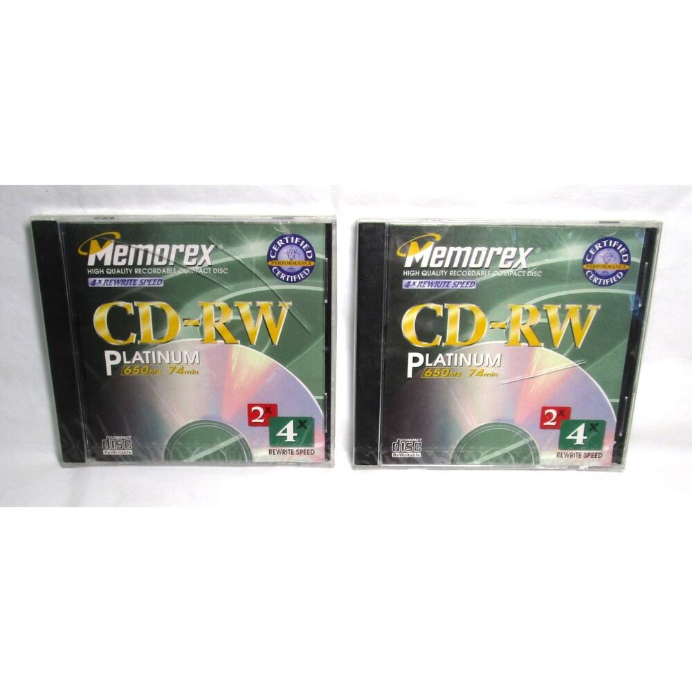Memorex CD-RW Platinum 650MB 74min Vintage Blank Media Lot of 2 Rewritable